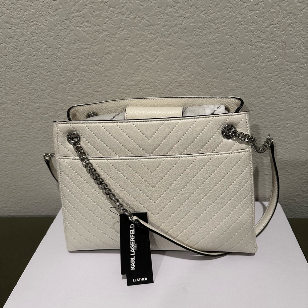KARL LAGERFELD Charlotte Quilted Chain Strap Leather Shoulder Bag, NWT  MSRP$348